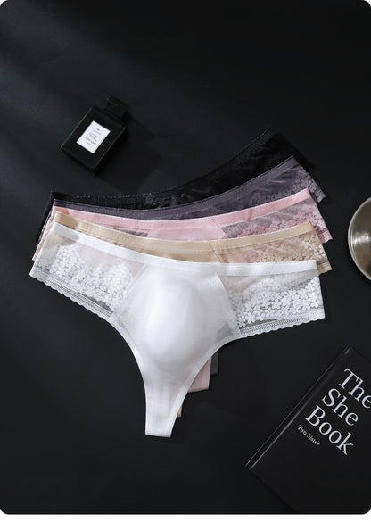 Seamless Ice-Silk Thong with 3D Contour Pouch — Petals & Lace
