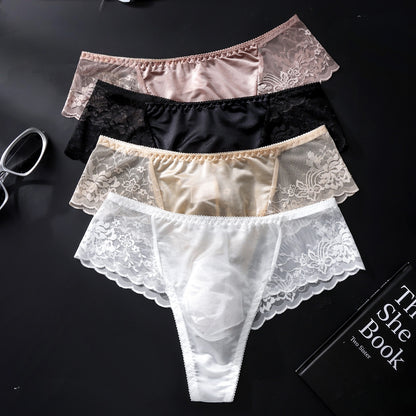 Men's Floral Lace Mesh Brief with 3D Contour Pouch - Image 1