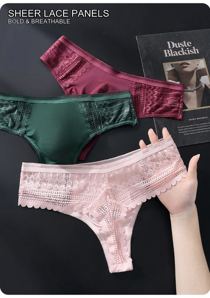 Hollow Lace Thong with 3D Contour Pouch — Petals & Lace