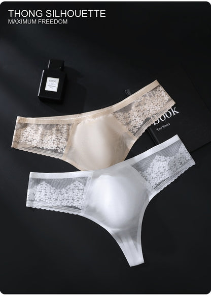 Seamless Ice-Silk Thong with 3D Contour Pouch - View 2 — Petals & Lace