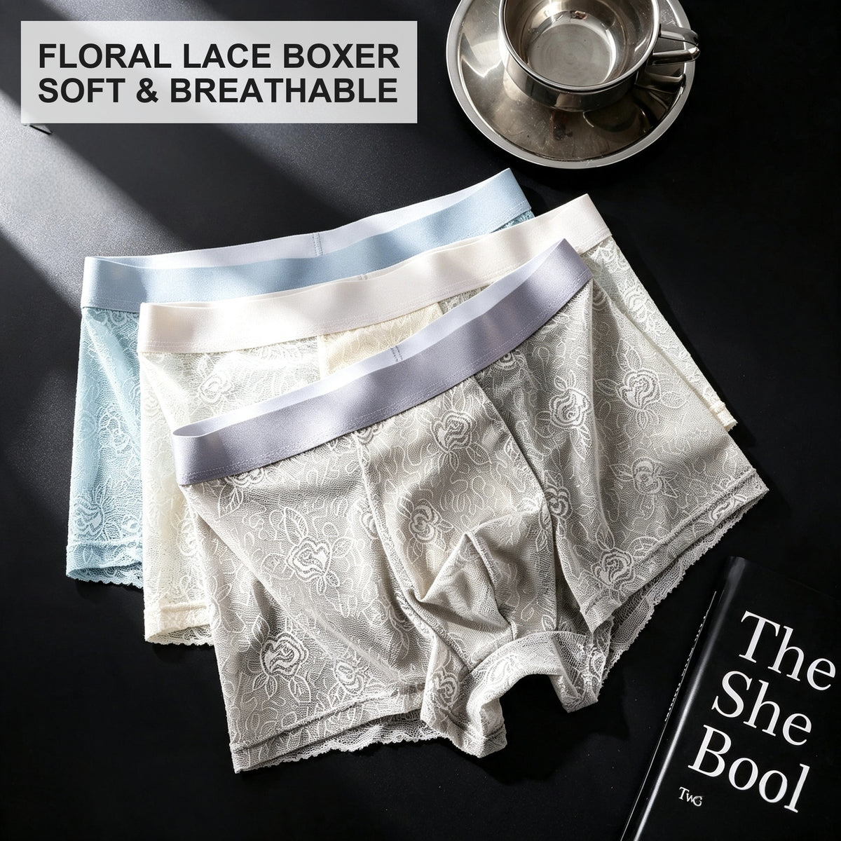 Men's Floral Lace Boxer Brief with 3D Contour Pouch - Image 2