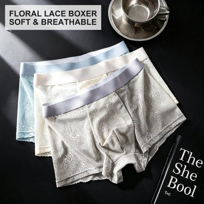 Men's Floral Lace Boxer Brief with 3D Contour Pouch - Image 2