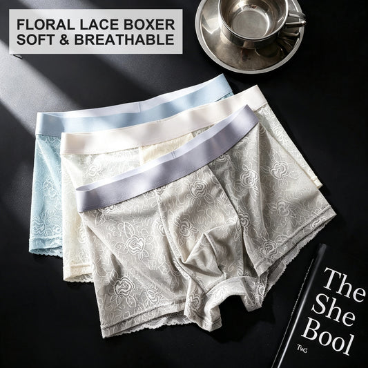 Men's Floral Lace Boxer Brief with 3D Contour Pouch - Image 2
