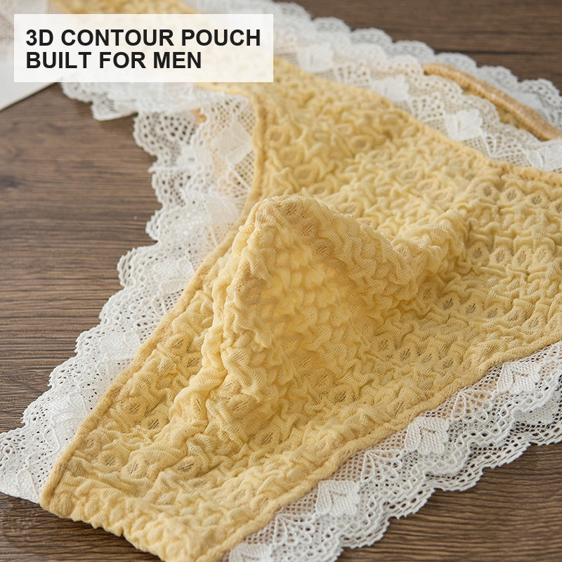 Textured Lace Bikini Brief with 3D Contour Pouch — Petals & Lace