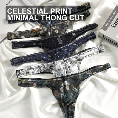 Starry Print Ice-Silk Thong with 3D Contour Pouch - View 3 — Petals & Lace