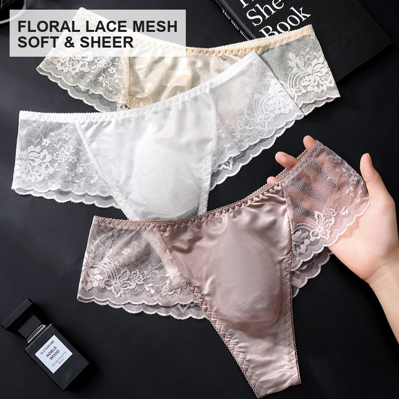 Men's Floral Lace Mesh Brief with 3D Contour Pouch - Image 2