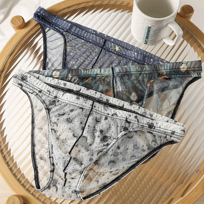 Starry Print Ice-Silk Brief with 3D Contour Pouch - View 3 — Petals & Lace