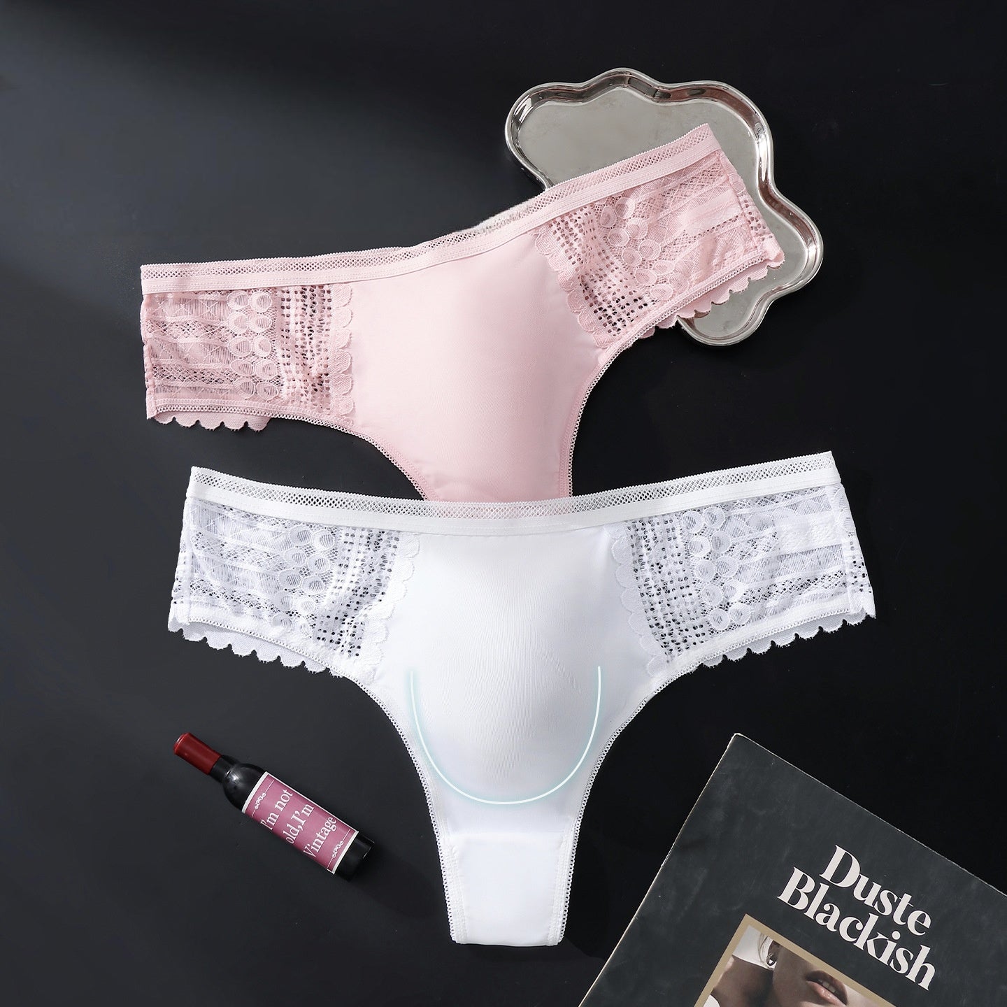 Hollow Lace Thong with 3D Contour Pouch — Petals & Lace
