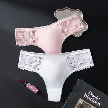 Hollow Lace Thong with 3D Contour Pouch - View 3 — Petals & Lace