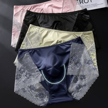 Men's Satin Ice-Silk Lace Brief with 3D Contour Pouch - Image 3