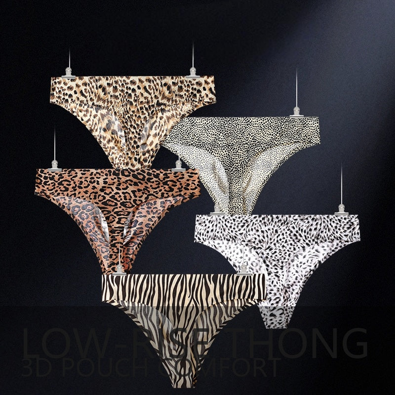 Leopard Print Low-Rise Thong with 3D Contour Pouch — Petals & Lace
