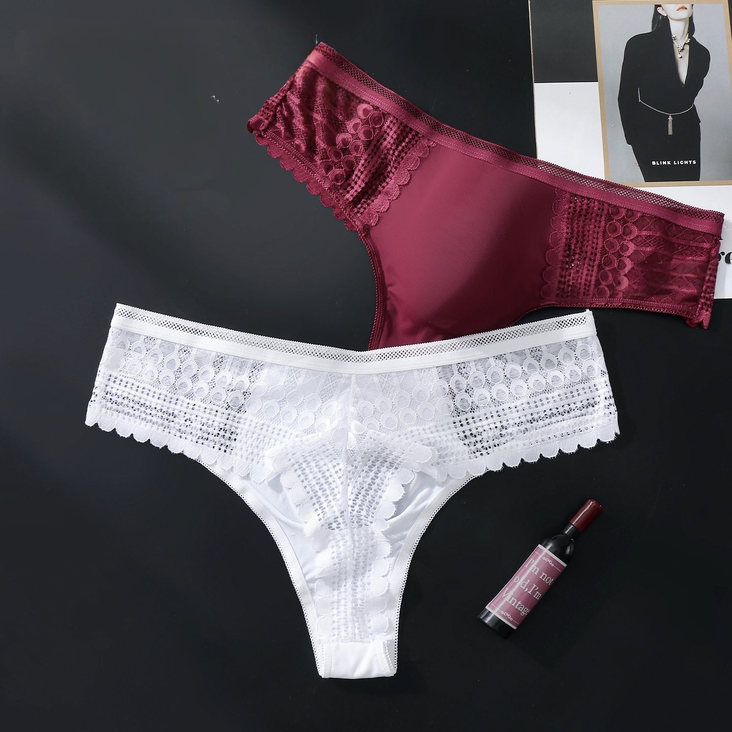 Hollow Lace Thong with 3D Contour Pouch — Petals & Lace