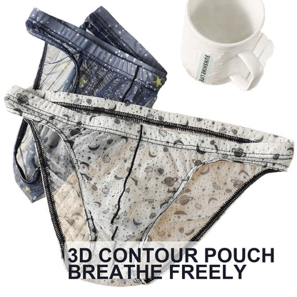 Starry Print Ice-Silk Brief with 3D Contour Pouch - View 4 — Petals & Lace