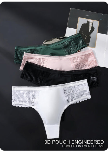 Hollow Lace Thong with 3D Contour Pouch - View 5 — Petals & Lace