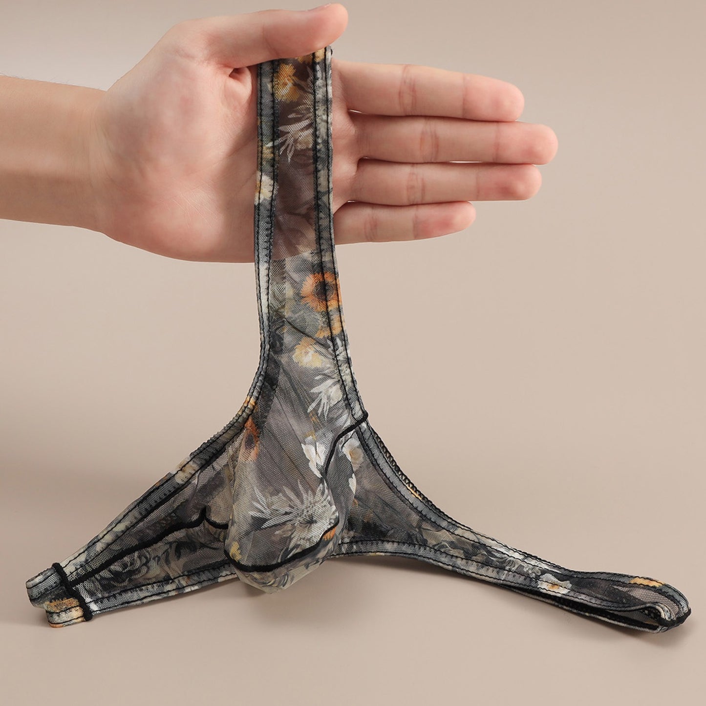 Starry Print Ice-Silk Thong with 3D Contour Pouch — Petals & Lace