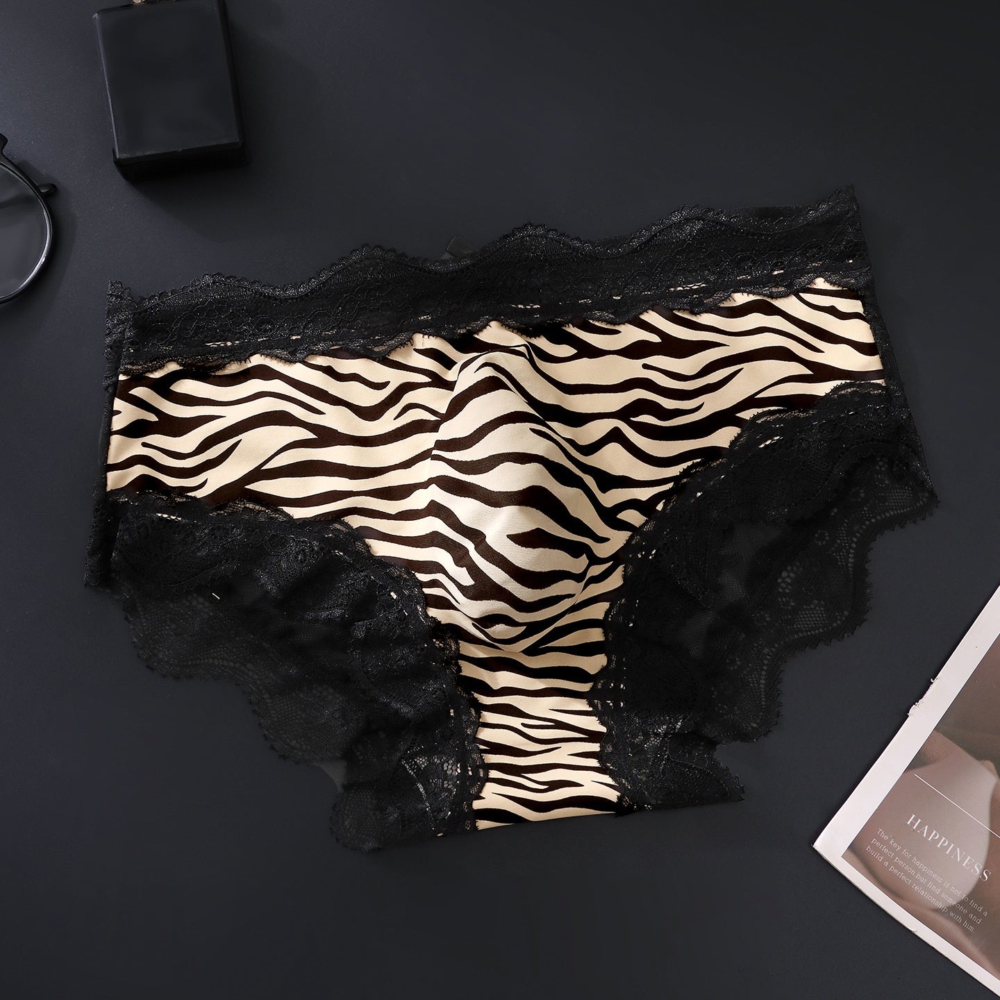 Leopard Lace Brief with 3D Contour Pouch - Zebra