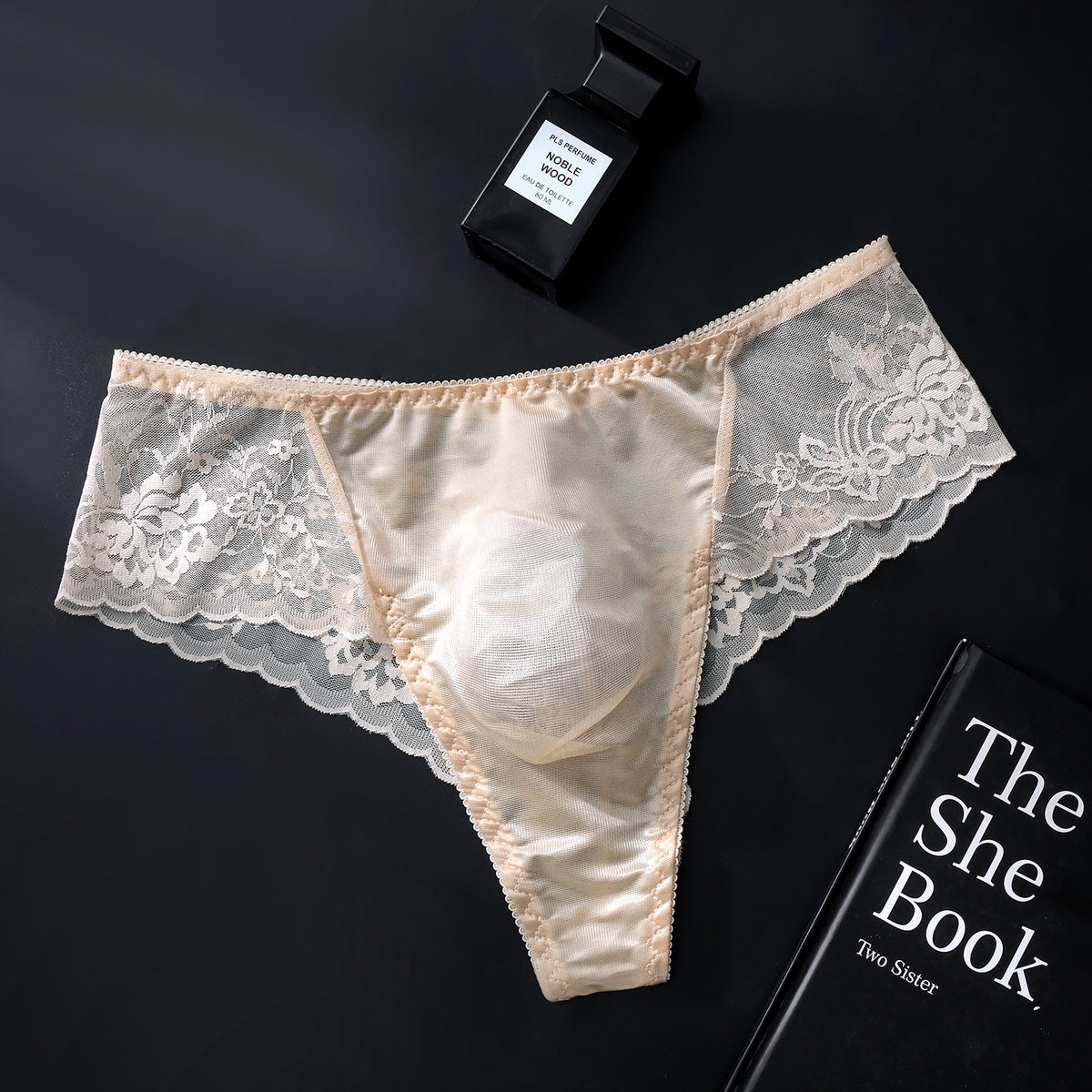 Men's Floral Lace Mesh Brief with 3D Contour Pouch - Nude