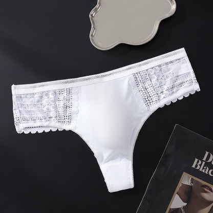 White Hollow Lace Thong with 3D Contour Pouch — Petals & Lace