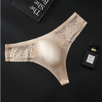 Nude Seamless Ice-Silk Thong with 3D Contour Pouch — Petals & Lace