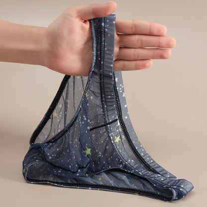 Midnight Navy Starry Print Ice-Silk Brief with 3D Contour Pouch — Petals & Lace