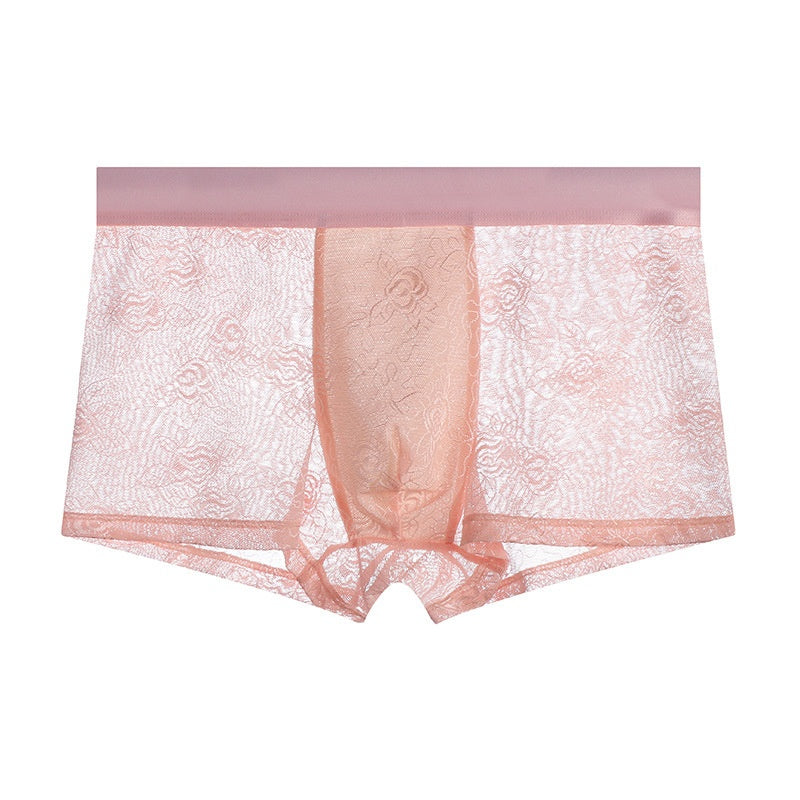 Men's Floral Lace Boxer Brief with 3D Contour Pouch - Blush Pink