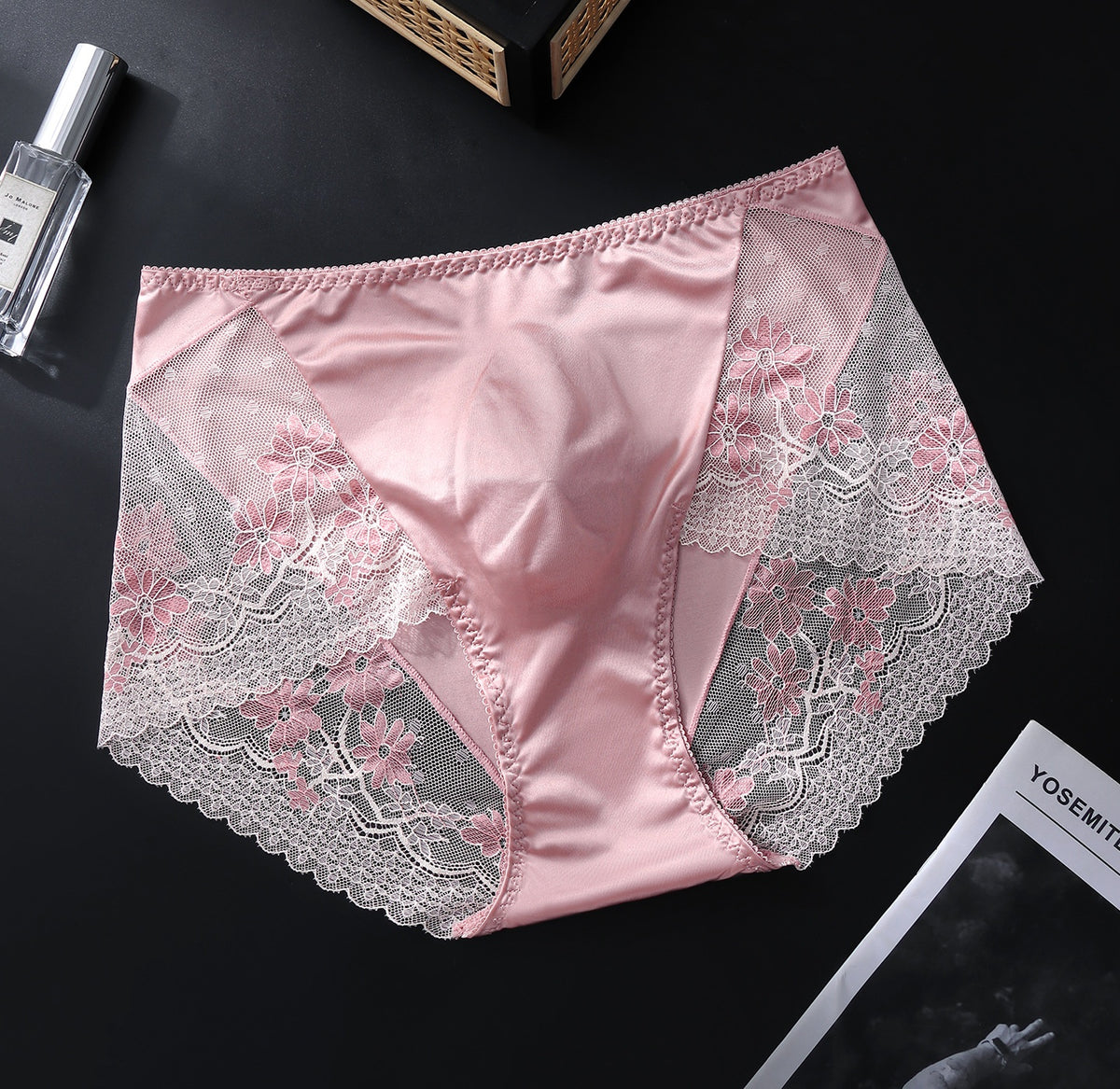 Men's Satin Ice-Silk Lace Brief with 3D Contour Pouch - Blush Pink