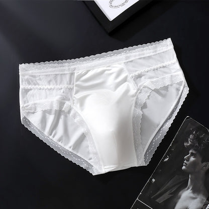 White Ice-Silk Brief with 3D Contour Pouch — Petals & Lace