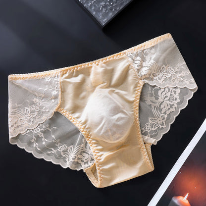 Nude French Lace Brief with 3D Contour Pouch — Petals & Lace