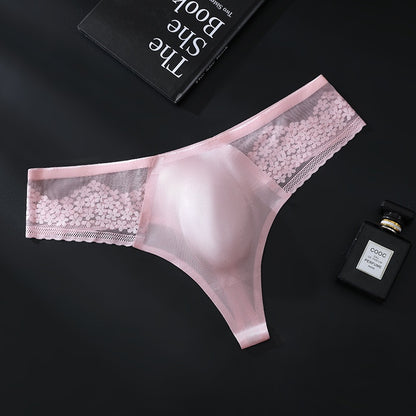 Blush Pink Seamless Ice-Silk Thong with 3D Contour Pouch — Petals & Lace