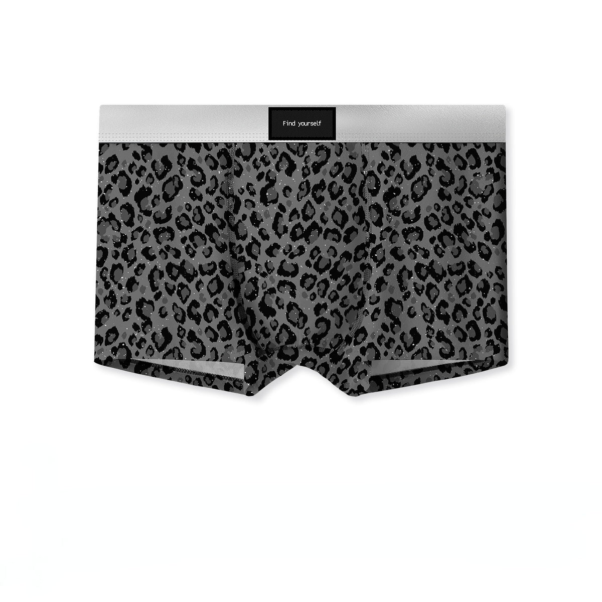 Men's Starry Leopard Print Boxer Brief with 3D Contour Pouch - Grey Leopard