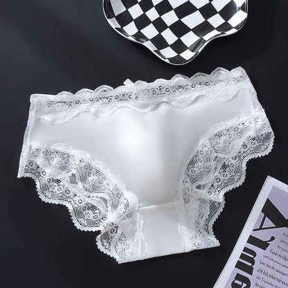 White Lace-Trimmed Brief with 3D Contour Pouch — Petals & Lace