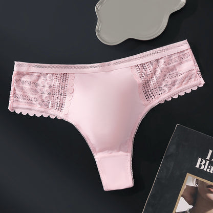 Blush Pink Hollow Lace Thong with 3D Contour Pouch — Petals & Lace