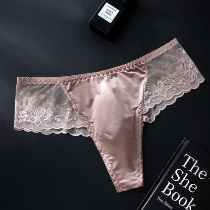 Men's Floral Lace Mesh Brief with 3D Contour Pouch - Coffee