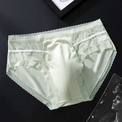 Sage Green Ice-Silk Brief with 3D Contour Pouch — Petals & Lace