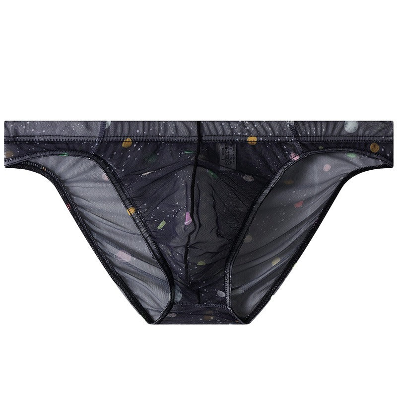Starry Print Ice-Silk Brief with 3D Contour Pouch — Petals & Lace