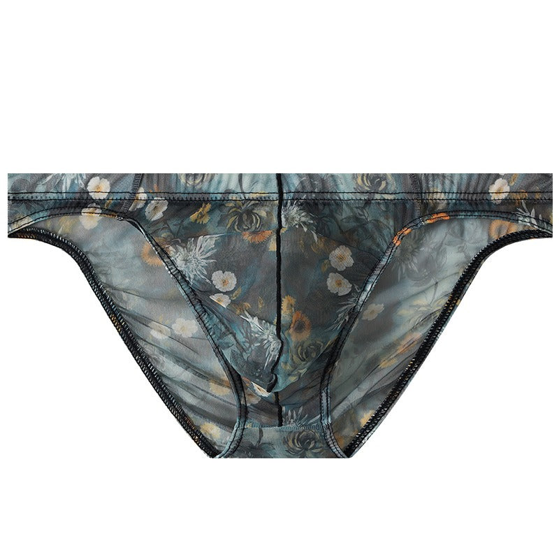 Starry Print Ice-Silk Brief with 3D Contour Pouch — Petals & Lace