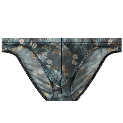 Forest Green Starry Print Ice-Silk Brief with 3D Contour Pouch — Petals & Lace