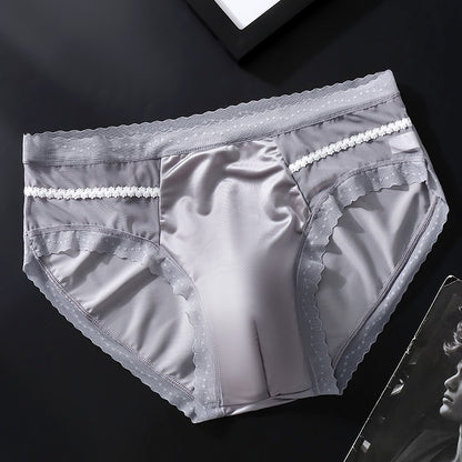 Silver Gray Ice-Silk Brief with 3D Contour Pouch — Petals & Lace
