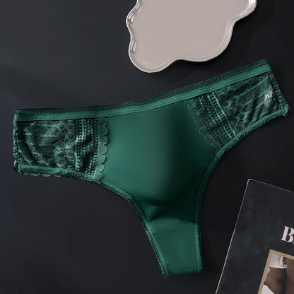 Mint Green Hollow Lace Thong with 3D Contour Pouch — Petals & Lace