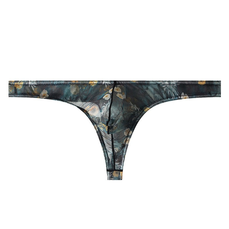 Starry Print Ice-Silk Thong with 3D Contour Pouch — Petals & Lace