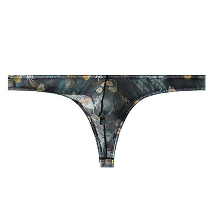 Forest Green Starry Print Ice-Silk Thong with 3D Contour Pouch — Petals & Lace