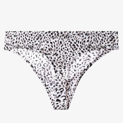 White Leopard Leopard Print Low-Rise Thong with 3D Contour Pouch — Petals & Lace