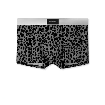 Men's Starry Leopard Print Boxer Brief with 3D Contour Pouch - Grey Spotted