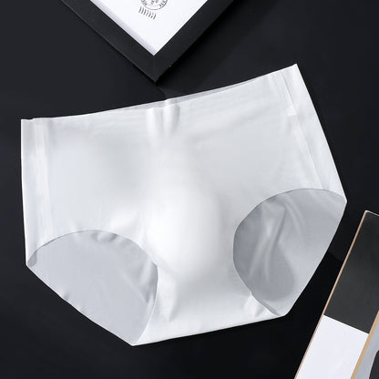 White Seamless Ice-Silk Brief with 3D Contour Pouch — Petals & Lace