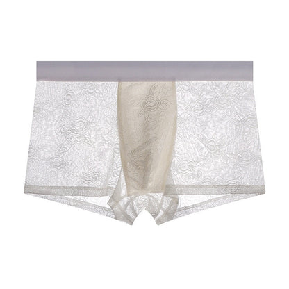Men's Floral Lace Boxer Brief with 3D Contour Pouch - White