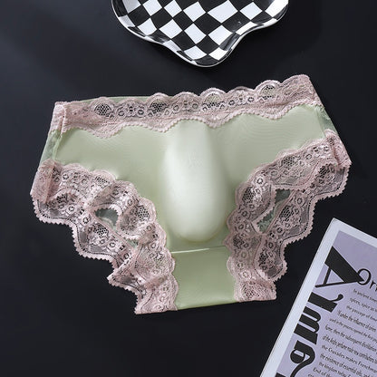 Mint Green Lace-Trimmed Brief with 3D Contour Pouch — Petals & Lace
