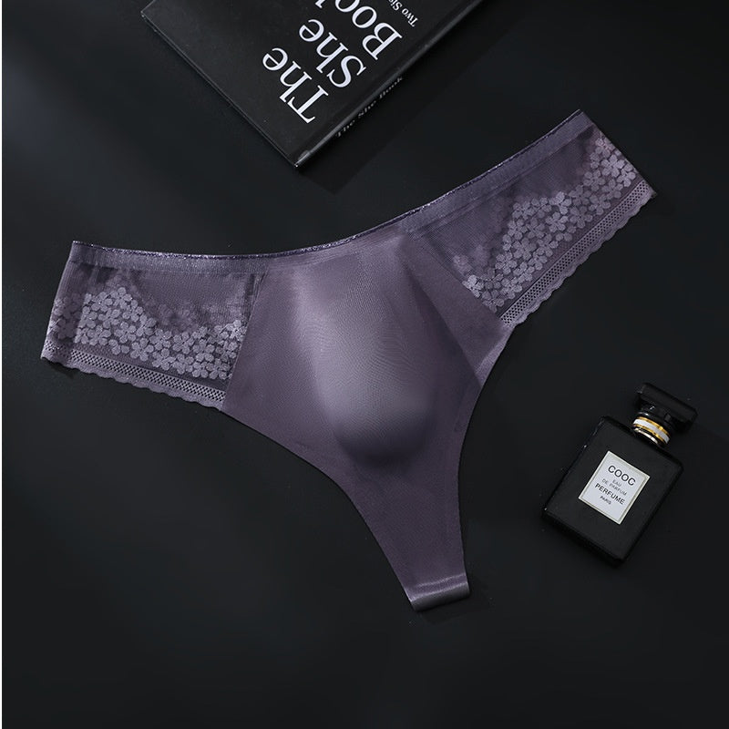 Seamless Ice-Silk Thong with 3D Pouch — Petals & Lace