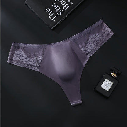 Lavender Seamless Ice-Silk Thong with 3D Contour Pouch — Petals & Lace