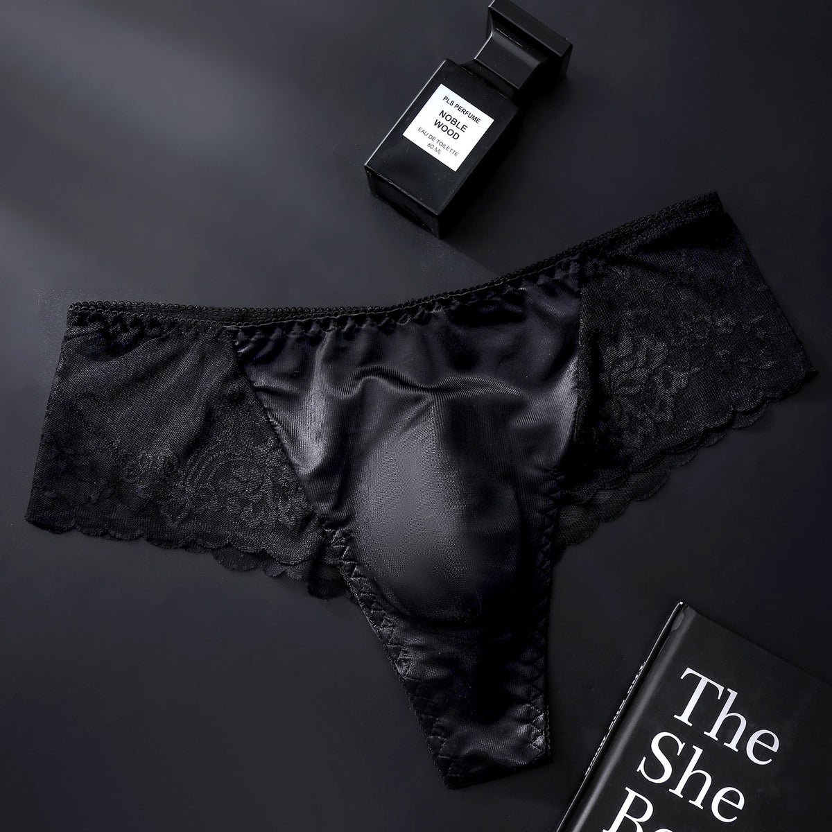 Men's Floral Lace Mesh Brief with 3D Contour Pouch - Black