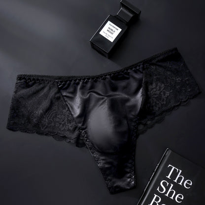 Men's Floral Lace Mesh Brief with 3D Contour Pouch - Black